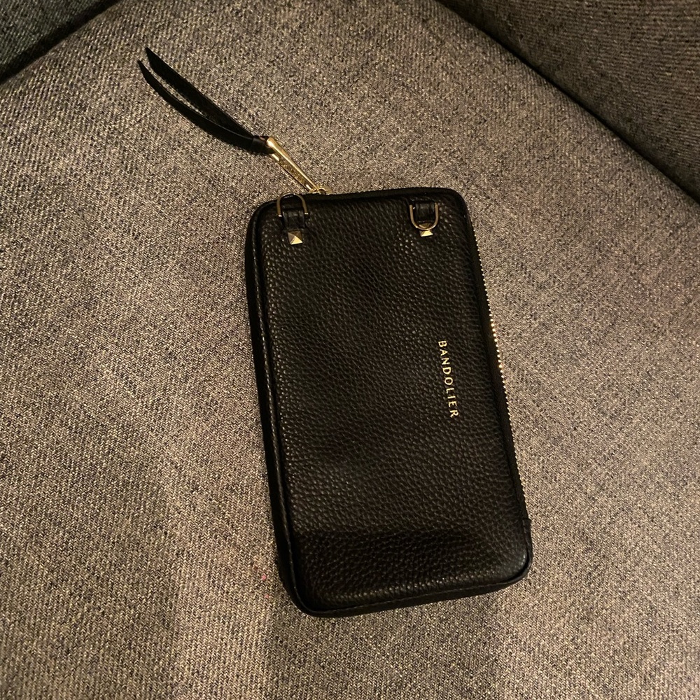 Bandolier black leather with gold hardware pouch